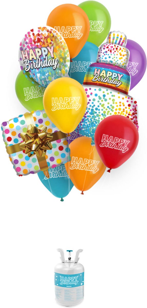 Float Happy Birthday Heliumballonnen pakket met lint en heliumtank 18 delig