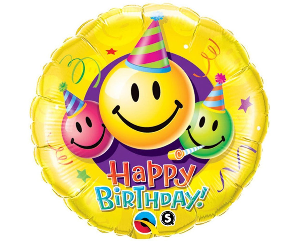 Helium Ballon Happy Birthday Smiley 46cm leeg